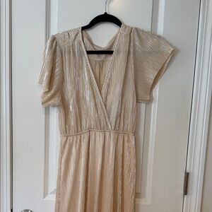 Women's Maternity Metallic Cream Wrap-Style Dress